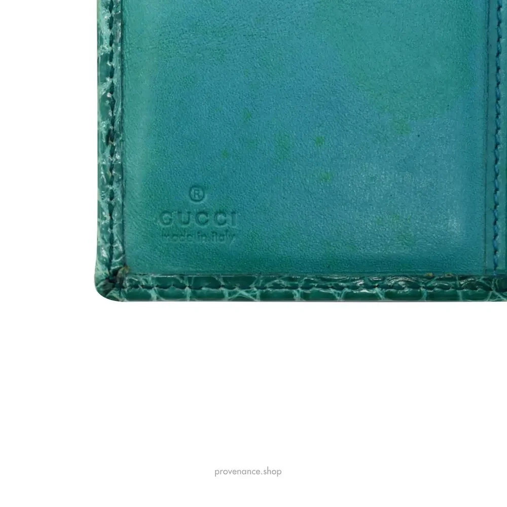 🔴 Gucci Horsebit Long Wallet - Turquoise Crocodile Leather - Picture 12 of 14